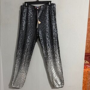 NWT SEQUINED Johnny Was Black to Silver Ombre Sequin Jogger Pants